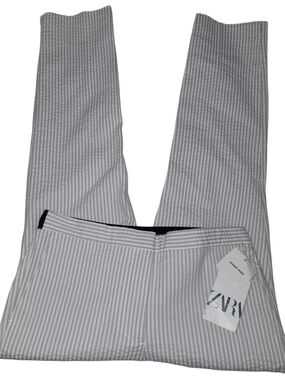 ZARA Gray Pinstripe Seersucker Jogger Waist Pants NWT Size L